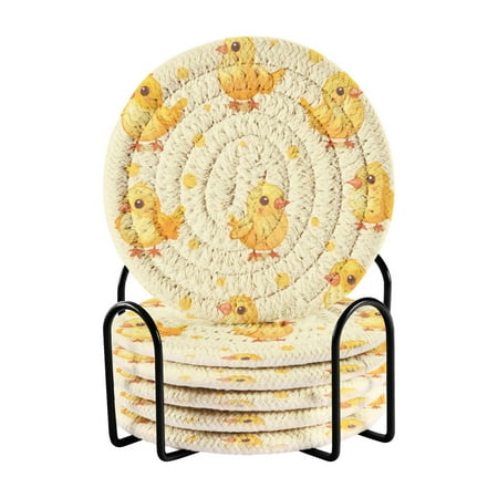 

6 coil coasters 3.94x3.94x0.24 inch water coasters Drink coasters with cup holders Absorbent coasters Heat resistant for bar protection Cute Yellow Chicken
