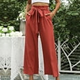 thumbnail image 5 of Wide Leg Pants for Women Summer Casual Baggy Elastic Waist Belted Ankle Pants Solid Color Palazzo Pants Trousers Womens Clothes, 5 of 7