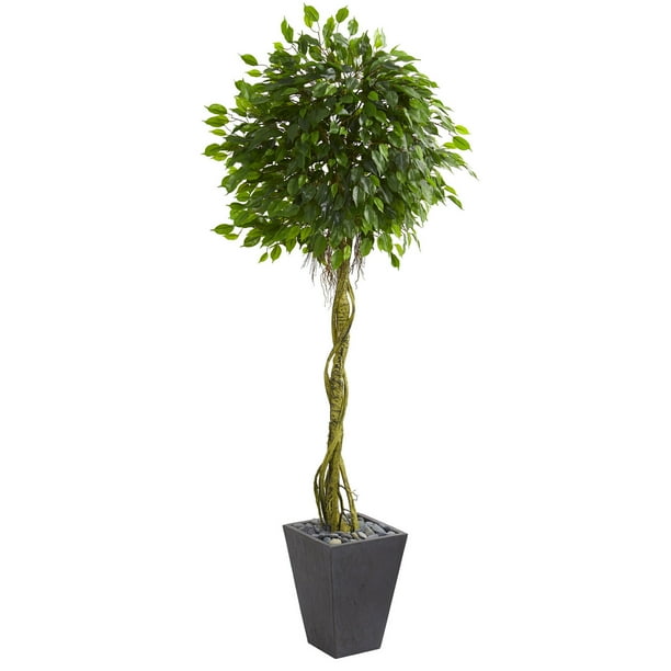 Nearly Natural 6ft. Ficus Artificial Tree in Slate Planter UV Resistant