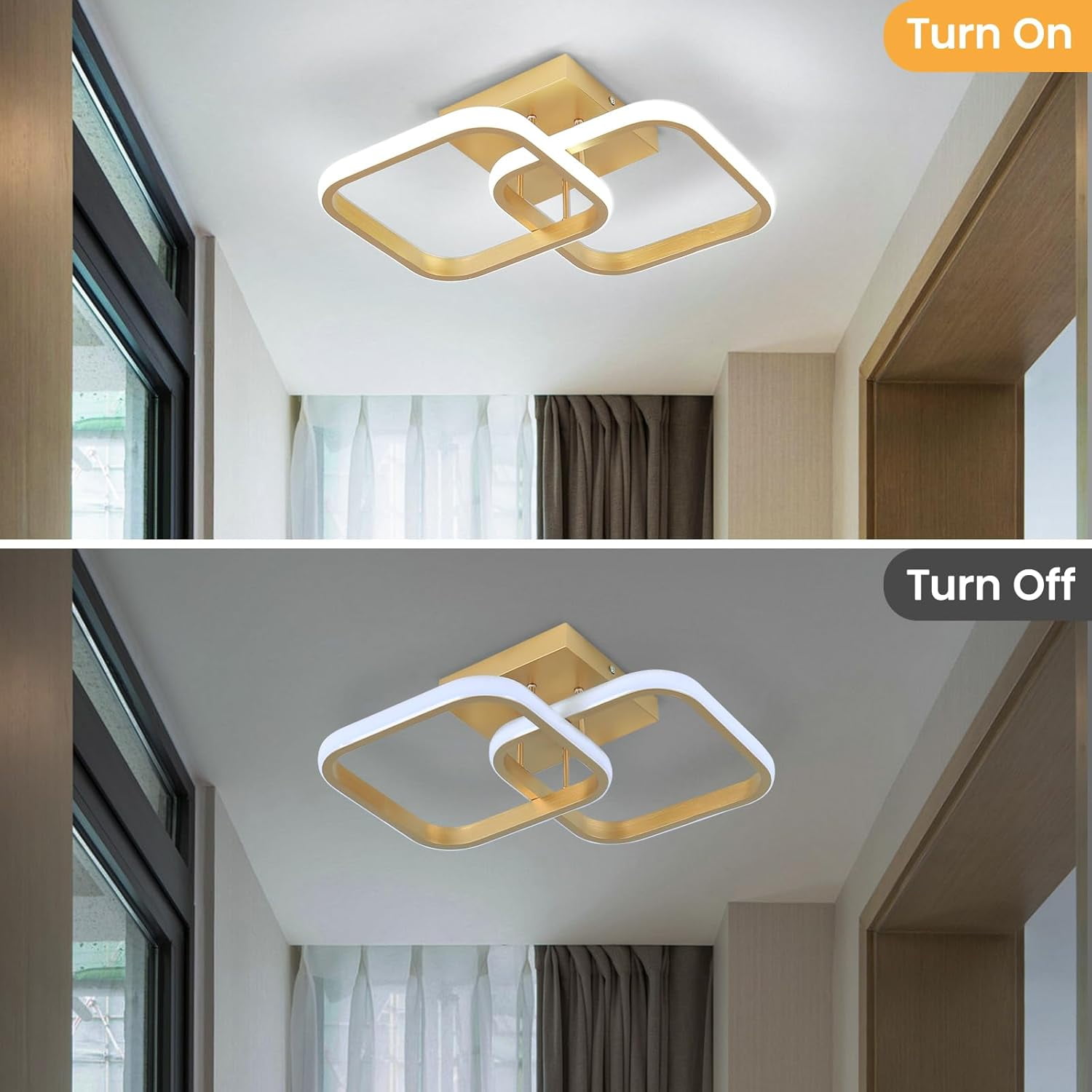 Senhu Gold LED Ceiling Light Modern Square LED Ceiling Lamp 6000K White Light Ceiling Lighting Fixture for Kitchen Bedrooms Hallway Office