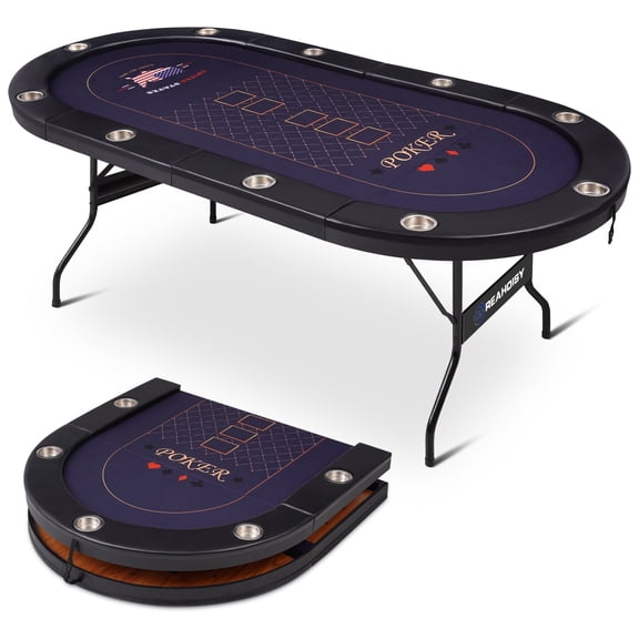 84" Poker Table Foldable, 10 Player Folding Poker Tables With Casino Grade Felt, Padded Rails & Cup Holders, Portable Poker Table For Texas Holdem