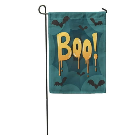 KDAGR Orange Abstract Halloween Message Boo Text Bats and Spider Yellow Garden Flag Decorative Flag House Banner 12x18 inch