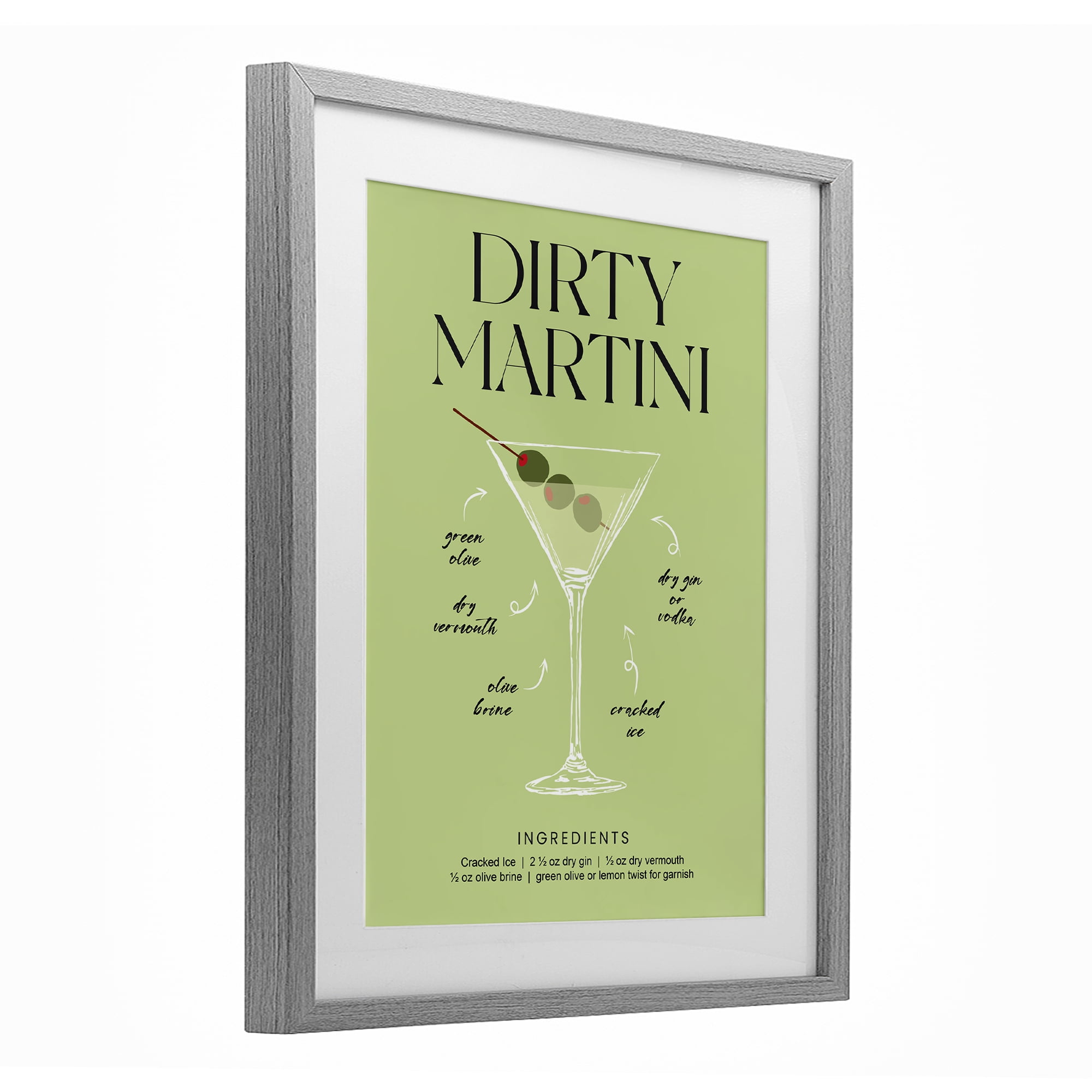 Stupell Industries Dirty Martini Green Recipe Gray Framed Print Under Glass, design by Lettered and Lined