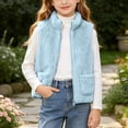 thumbnail image 5 of OGLCCG Girls Sherpa Fleece Vest Kids Full Zip Fuzzy Sleeveless Jacket with Pockets Lightweight Soft Warm Winter Coat(Light Blue,14-15 Years), 5 of 8