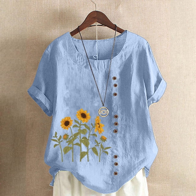 SMihono Hauts pour Femmes Été Décontracté Chic T-Shirt Ample à Manches Courtes Col Rond Imprimé Floral Grande Taille