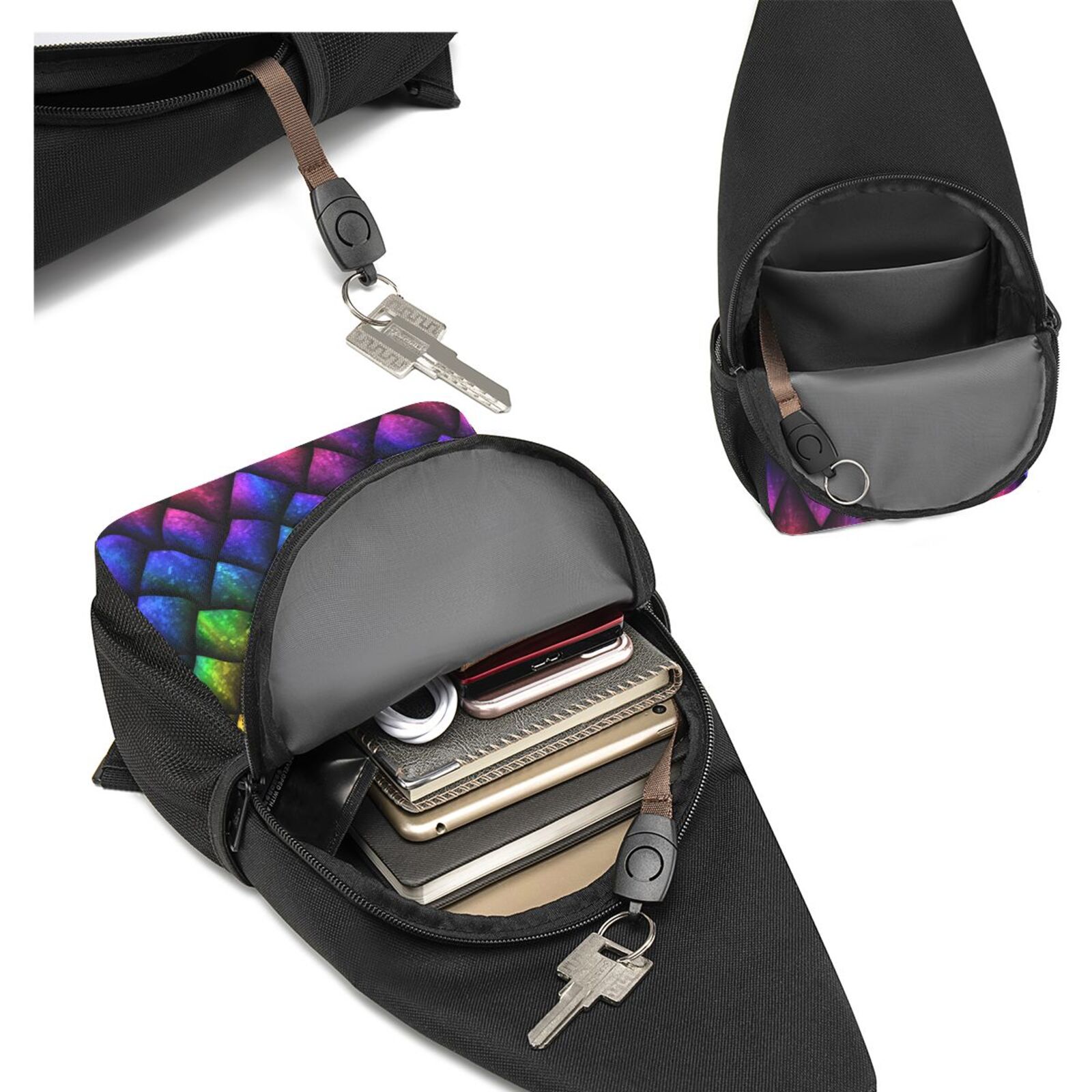 Xecao's Dragon Scales Print Sling Bag: A Versatile Chest, Shoulder, and Crossbody Backpack for Casual Days Out, Perfect for Both Men and Women
