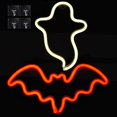thumbnail image 1 of 2 Pack Halloween Decoration LED Neon Sign Light Ghost Neon Sign Bat Lights Neon Sign Wall Hanging Neon Sign with Batteries for Ha, 1 of 4