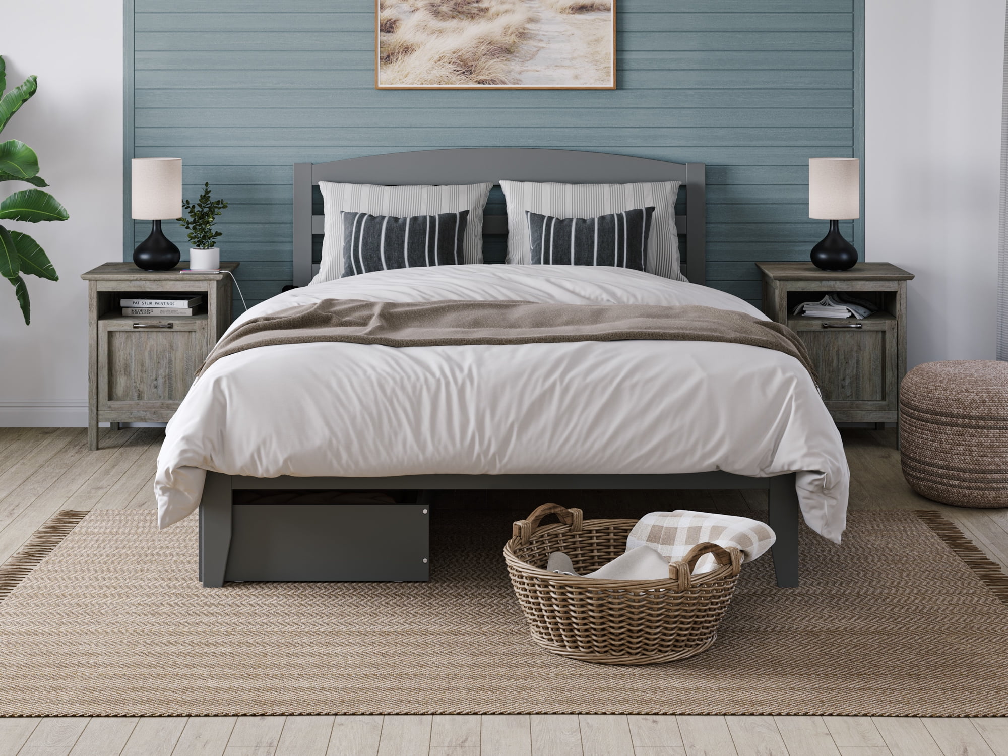 AFI Warren 14" Queen Wood Platform Bed Frame with Set of 2 Storage Drawers, Grey