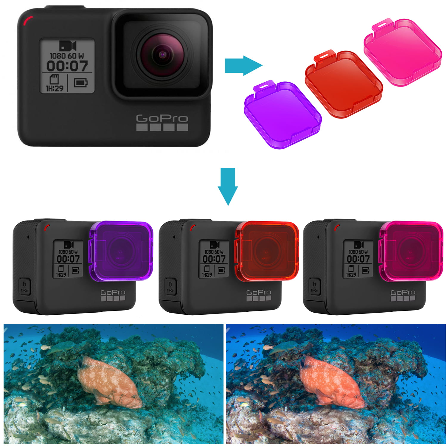Color filter red for GoPro Hero 5 6 for underwater housing 
