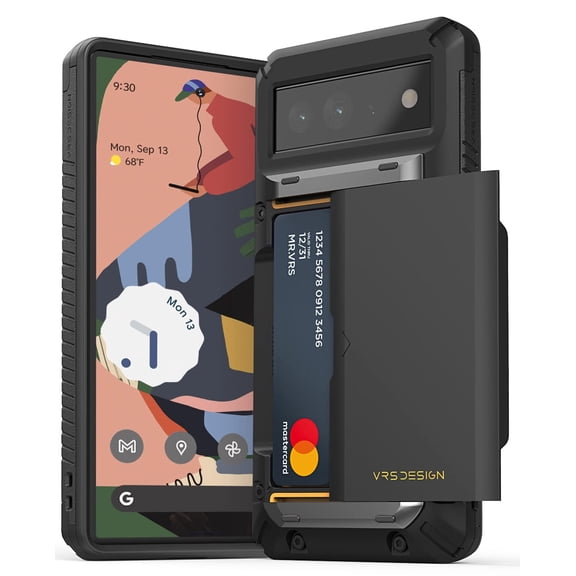 VRS Design Phone Case for Google Pixel 6, [Damda Glide Pro] Sturdy Semi Auto Card [4 Cards] Wallet Phone Case (Black)