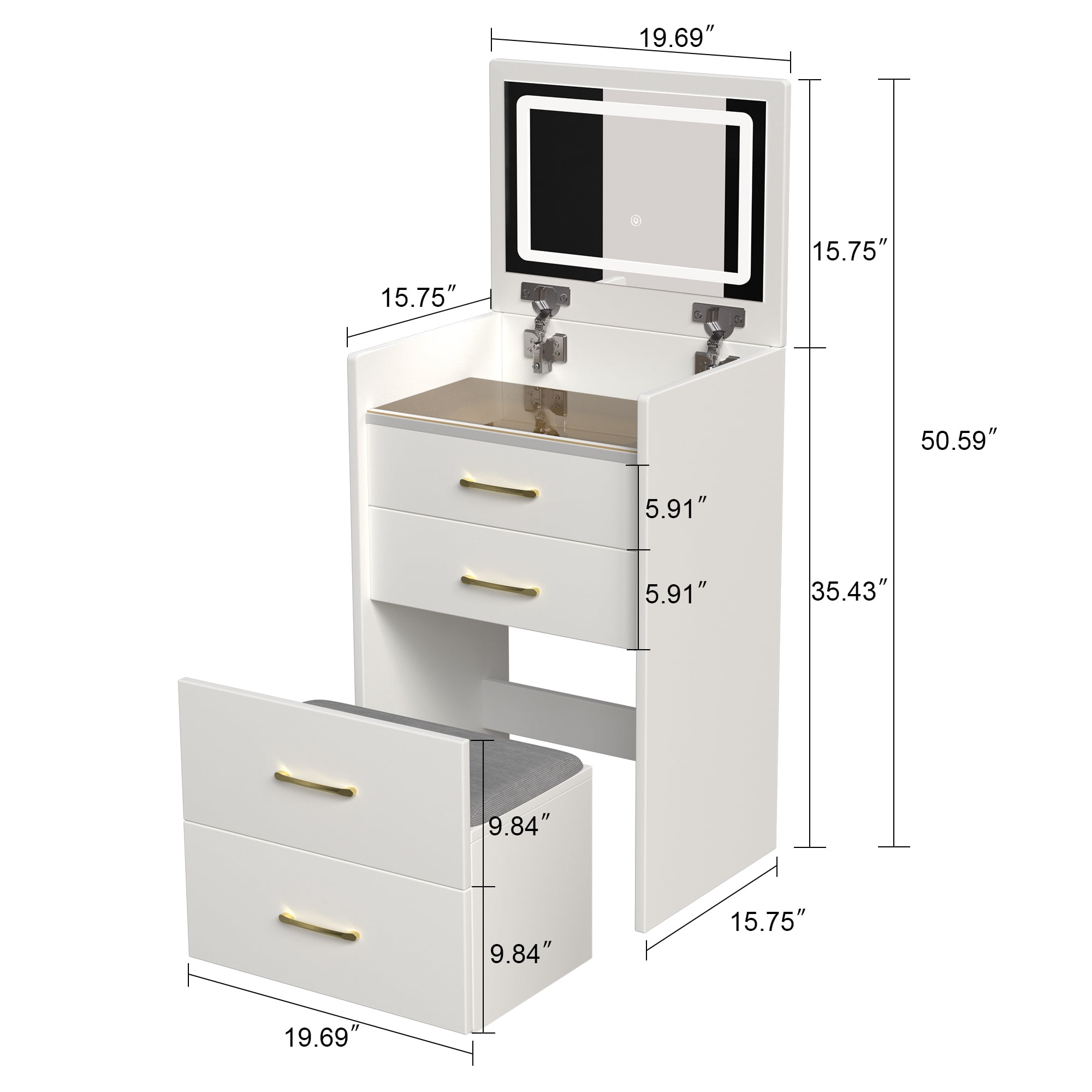 3 in 1 Vanity Desk with open Top Mirror,Small Make Up Vanity Set with Visible Glass Desktop,Compact Makeup Vanity with 3 Drawers,Dressing Table for Bedroom
