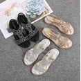 thumbnail image 5 of Women Rhinestone Sandals T-Strap Buckle Bohemian Pearl Crystal Flat Sandals, 5 of 7