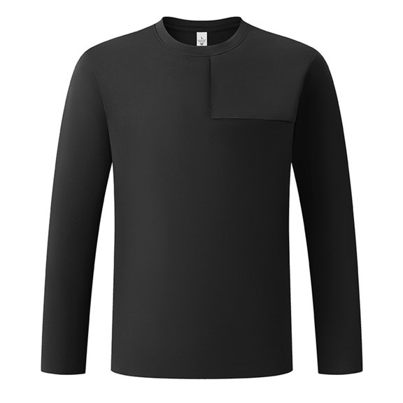 Curuila Mens T-Shirt Long Sleeve Solid Color Crew Neck Pullover For Men Spring Autumn Comfortable Tops Black Size L