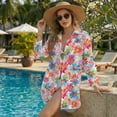 thumbnail image 2 of Renewold Button Down Shirts for Women Skin-friendly T-Shirt Dress with Pocket Comfortable Bathing Suit T Shirt Cover Up for Women Vacation Swimsuit Coverup, Watercolor Paisley Floral Print, L, 2 of 7