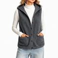 thumbnail image 3 of Auralook Women's Fleece Vest Outerwear Sleeveless Lightweight Button Hooded Jackets Warm Soft Vests with Pockets, 3 of 7