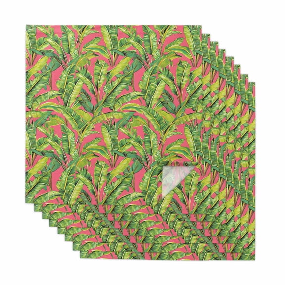 Green Tropical Leaves Cloth Napkins, Summer Palm Botanical Pink Washable and Reusable Dinner Napkins Set of 8, Table Napkin for Kitchen Party Birthday Wedding Hotel Housewarming 20"x20"