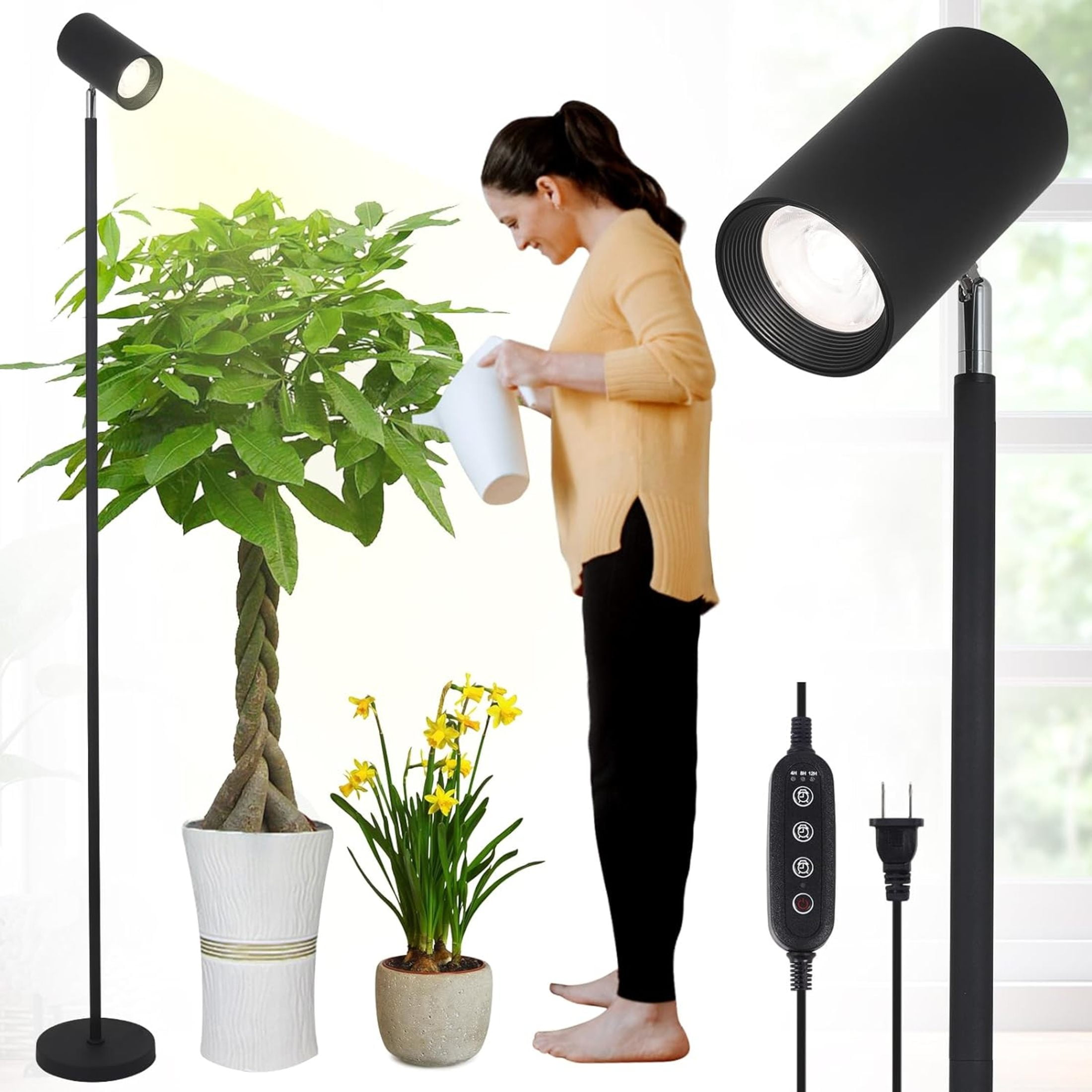 Noble House Full-Spectrum Grow Light Stand, Tall Plant Light for Indoor Growing, Led Growth Floor Lamp, Black