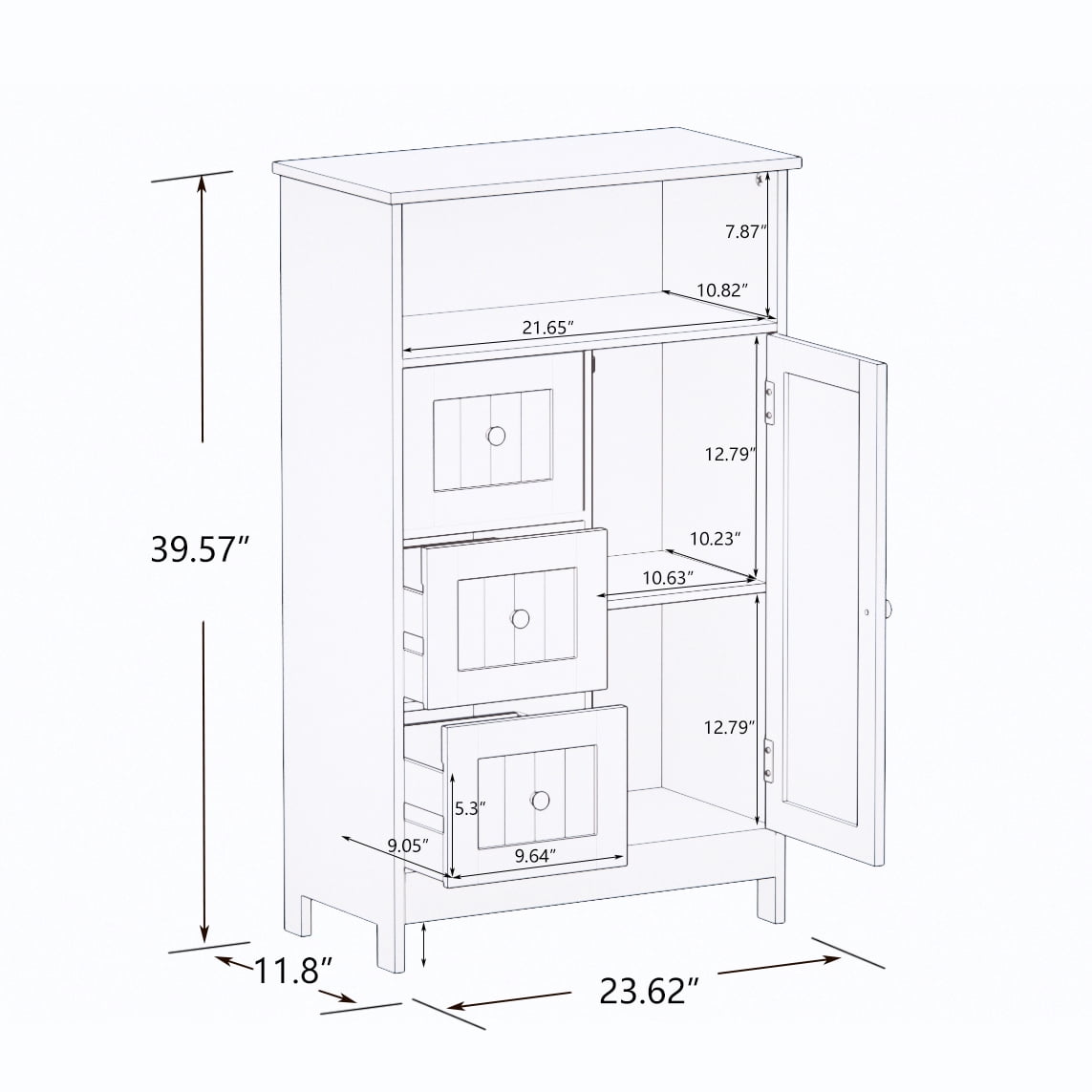 DEALTOPS Bathroom Storage Cabinet with 3 Drawers, 1 Door and 1 Open Space -White