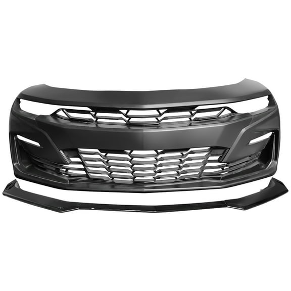 Ikon Motorsports Compatible with 19-23 Chevy Camaro SS Unpainted Front Bumper PP W/ Gloss Front Lip ABS