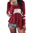 thumbnail image 3 of Gibobby suéteres de invierno de punto de manga larga con cuello en V para mujer Suéter de punto informal a rayas a la moda (Rojo, L), 3 of 4