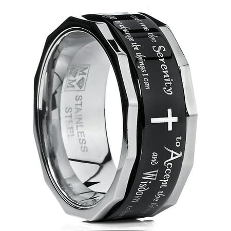- Men's Women's Black Stainless Steel Religious Cross Serenity Prayer Spinner Ring 9MM