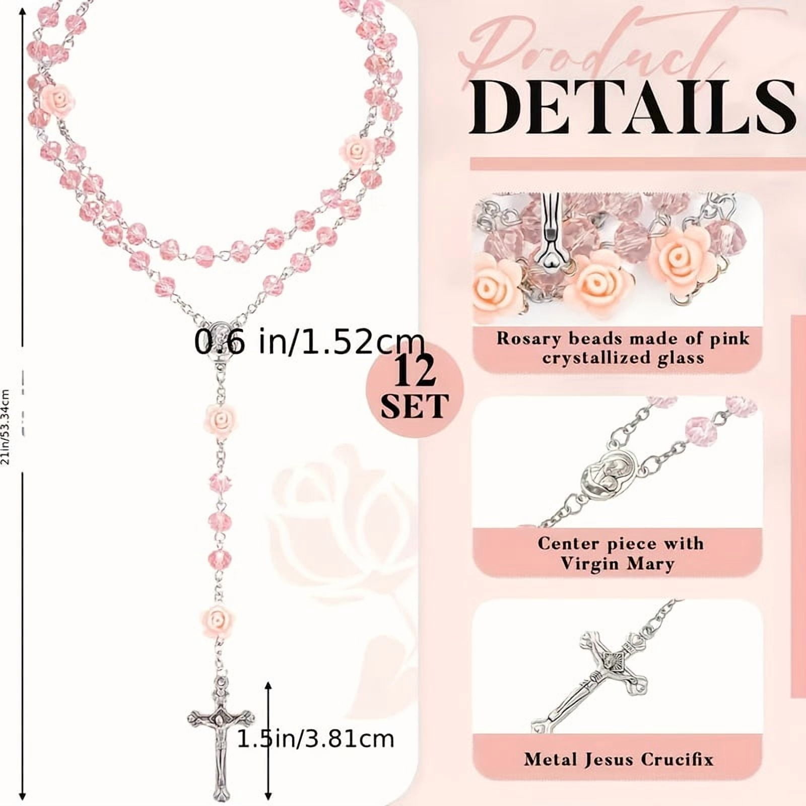 Catholic Rosary Beads Necklace for Women Crystal Beads Flowers Necklace Rosaries Prayer Gifts with Organza Bags for First Communion Confirmation Christmas Baptism Favors
