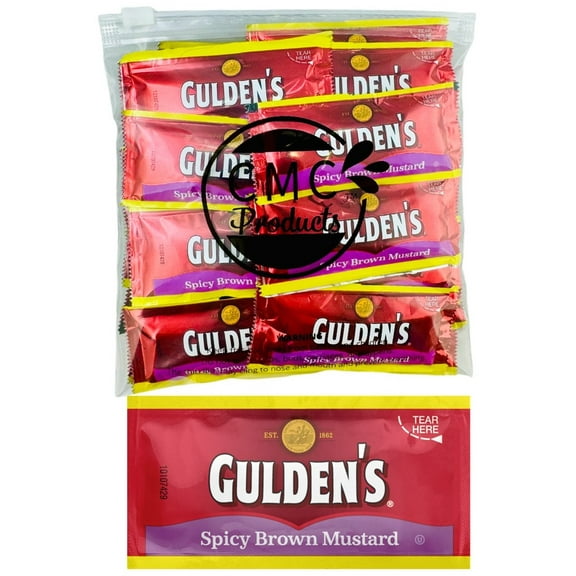 25 Count – Gulden’s Spicy Brown Mustard Packets in Slide Seal Bag - 0.32 Ounce (9.07 Gram) in Custom CMC Products Food Safe Slide Seal Bag, bundle, packaged by CMC Products