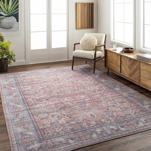 Hauteloom Dormont Living Room, Bedroom Machine Washable Area Rug - Traditional - Pink, Coral, Tan - 5'3" x 7'3"