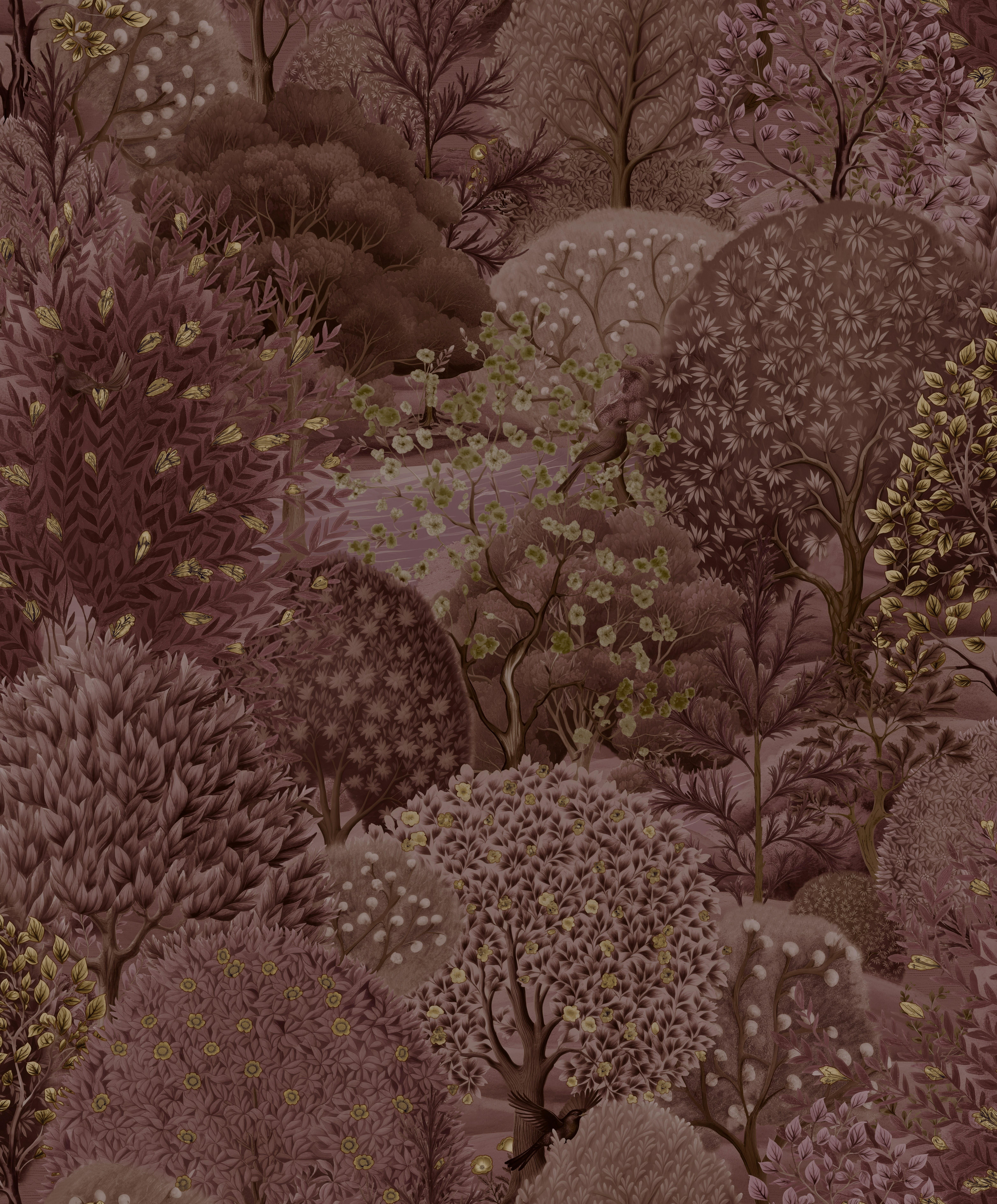 Berry Enchanted Lush Landscape Tropical Wallpaper