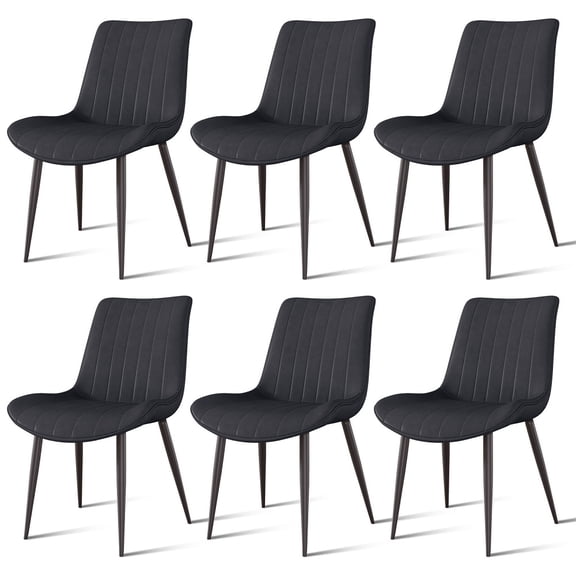 PU Leather Dining Chair with Metal Legs, Wave Pattern Upholstered Armless Chair Set of 6 for Kitchen, Restaurant, Living  Black