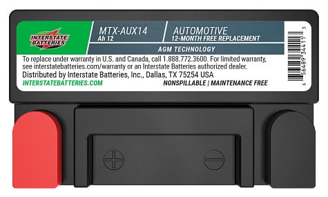 Interstate Batteries MTX-AUX14 AUTOMOTIVE AGM 12 Amp Hours (AH)@20 Hr