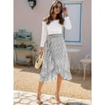 thumbnail image 6 of Women'S Boho Floral Print Wrap Front Self Tie Knot Ruffle Hem Split Midi Skirt White S, 6 of 8