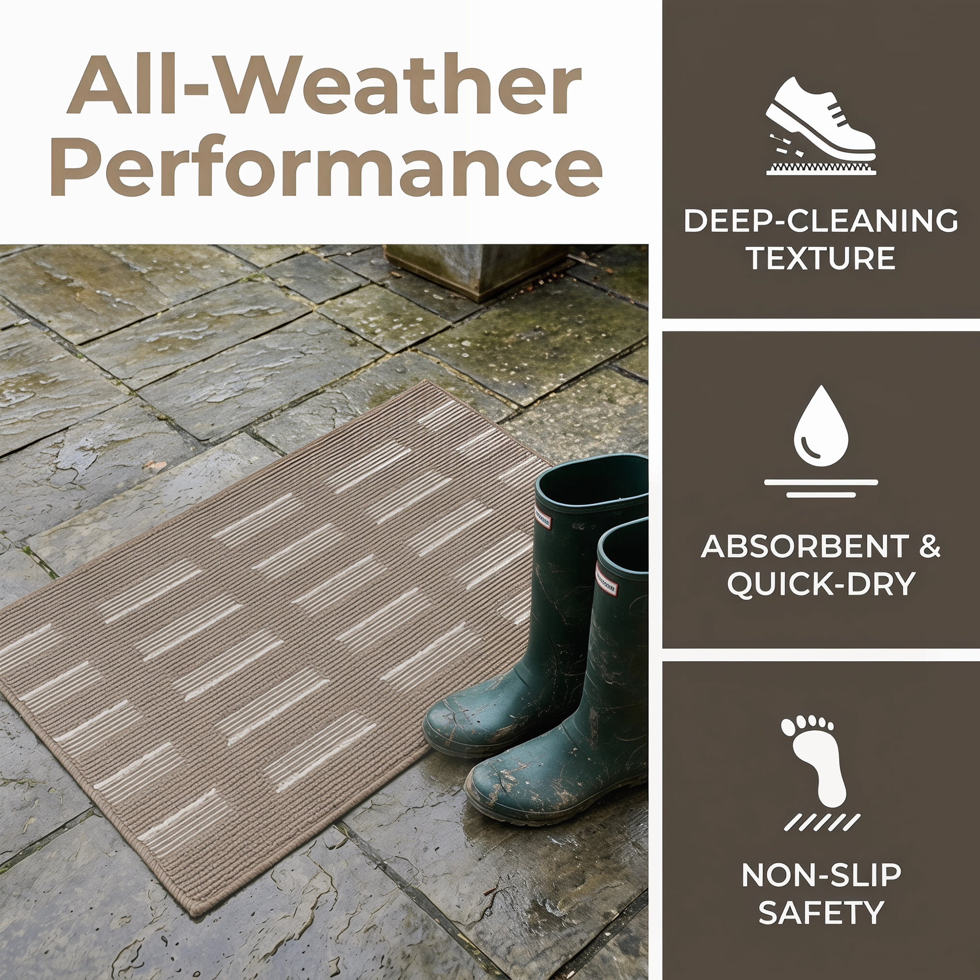 Unique Bargains Geometric Door Mat Indoor Outdoor Waterproof Welcome Mat Brown 32" x 20"
