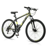 UBesGoo 26" Lightweight Explorer Mountain Bike, 21-Speed for Men and Women Disc Brakes & Suspension, Yellow/Black