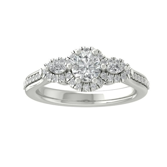 ARAIYA FINE JEWELRY 14K White Gold Round and Marquise shape Lab Grown Diamond Halo Engagement Ring (7/8 cttw, VS Clarity, D-E Color) Size 5.5