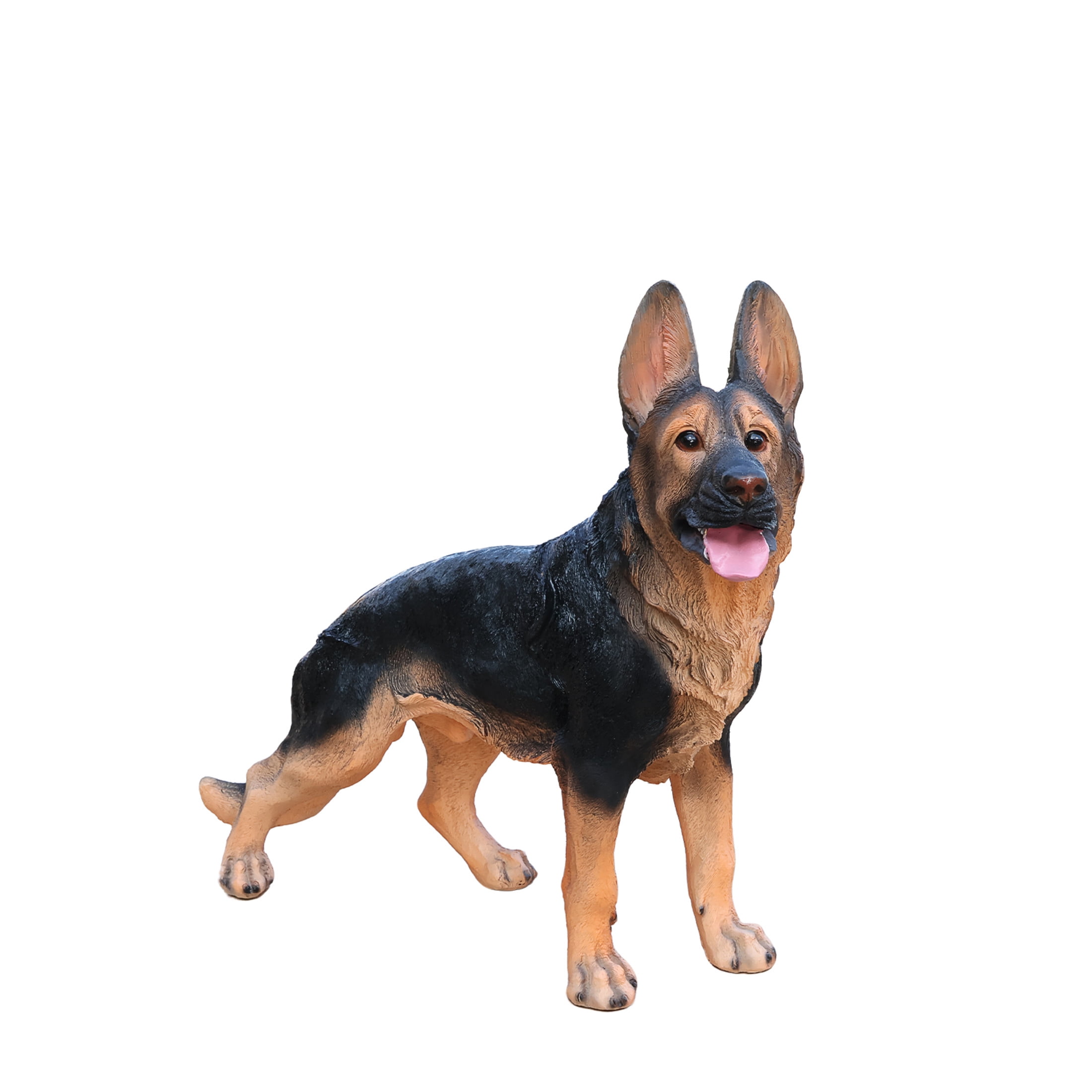 Noble House Lifelike Standing German Shepherd Dog Statue, Realistic Resin Animal Figurine for Outdoor Garden Decor, Black Brown