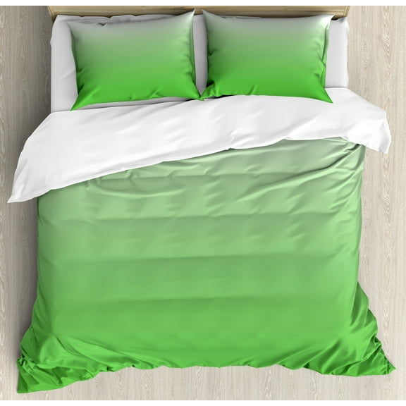 Ombre Duvet Cover Set, Green GrassForest Plant Nature Inspired Vivid Colored Modern Design Digital Art, Decorative 3 Piece Bedding Set with 2 Pillow Shams, King Size, Mint White, by Ambesonne