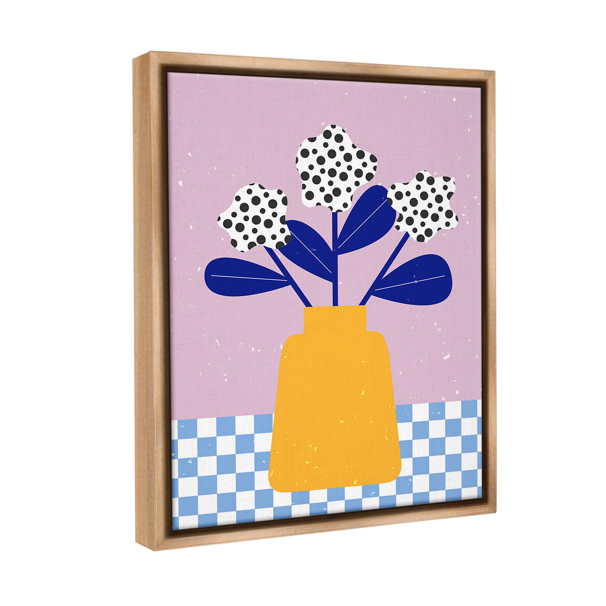 Stupell Industries Abstract Dotted Flowers Botanical & Floral Painting Brown Floater Framed Canvas Art Print Wall Art, 17 x 21
