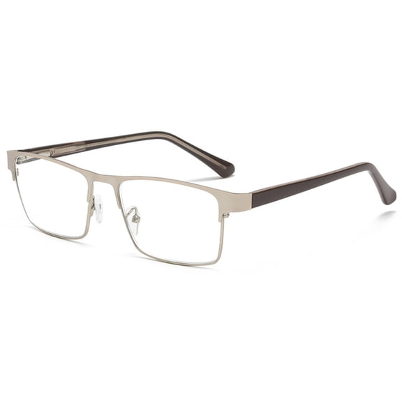 Mens Blue Light Blocking Classic Reading Glasses 1.0 Rectangle Metal Silver Rimmed Spring Hinges Readers 1.0