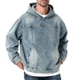 thumbnail image 2 of Turilly Hoodies Men Denim Hoodie Long Sleeve Casual Hooded Jacket With Front Pocket, 2 of 6