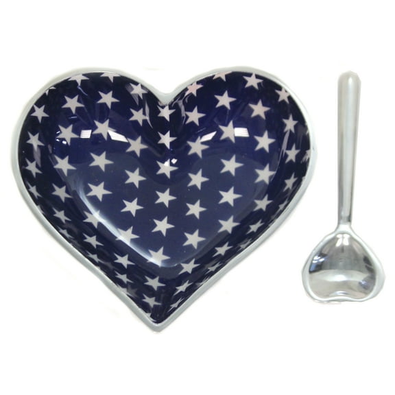 Tabletop Happy Metal Heart W/Spoon Dish Party Salsa Dips 100198 Blu Stars