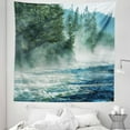 thumbnail image 1 of Yellowstone Tapestry, Fog on Yellowstone River Alpine Trees by the Bank Wilderness Waterscape Picture, Fabric Wall Hanging Decor for Bedroom Living Room Dorm, 5 Sizes, Green Blue, by Ambesonne, 1 of 1