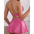 thumbnail image 6 of Ausing Womens Leather Babydoll Underwear PU Strappy Bodysuit Chocker A-Line Dress with Thongs Halter Catsuit Rave Club Outfits Pink M, 6 of 7