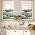 thumbnail image 2 of 36 Inch Long Tier Curtains for Kitchen, Turquoise Brown Ombre Abstract Geometric Ocean Waves Bathroom Window Curtains Rod Pocket Short Curtains Window Treatment Tiers for Living Room 2 Panels, 2 of 5