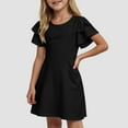 thumbnail image 2 of Zanarzt Girls Princess Dress Cotton Girls Summer Short Sleeve Dress A Line Swing Basic Twirl Party Dresses Black,5-6 Years, 2 of 8