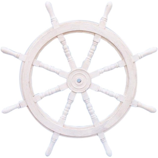 Hampton Nautical Classic Wooden Whitewashed Decorative Ship Steering Wheel 36" - Nautical Home Decoration