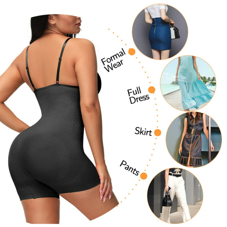 BLACK Seamless Full Bodysuit Shaperwear for Women Tummy Control Full Bust  Body Shaper Briefs Bodysuit Butt Lifter Thigh Slimmer L