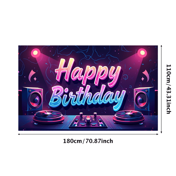 LUUFILx Happy Birthday Party Backdrop Neon Lights Music Theme Banner Event Celebration Stage Decorations Sound Equipment Background Birthday Party Occasions