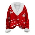 thumbnail image 4 of Aboser Womens Red Christmas Ribbed Sweaters Faux Fur Trim Jumper Tops Trendy Xmas Snowflake Printed Shirts Loose Long Sleeve Sweater Comfy V Neck Pullover, 4 of 4