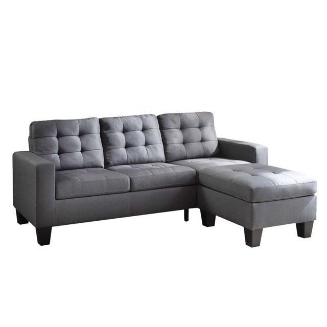 ACME Canapé Sectionnel en Tissu Lin Capitonné Gris
